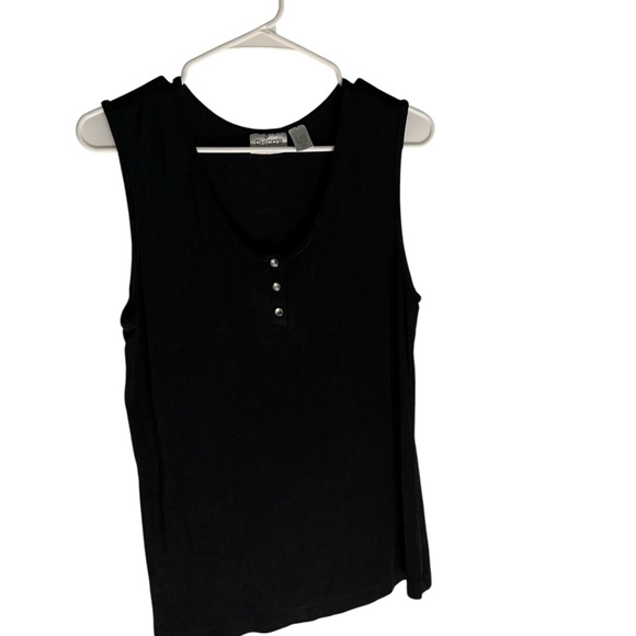 Chico's Travelers Wrinkle Free Black Scoop Neck Tank Top with Button Accents L - Picture 1 of 5